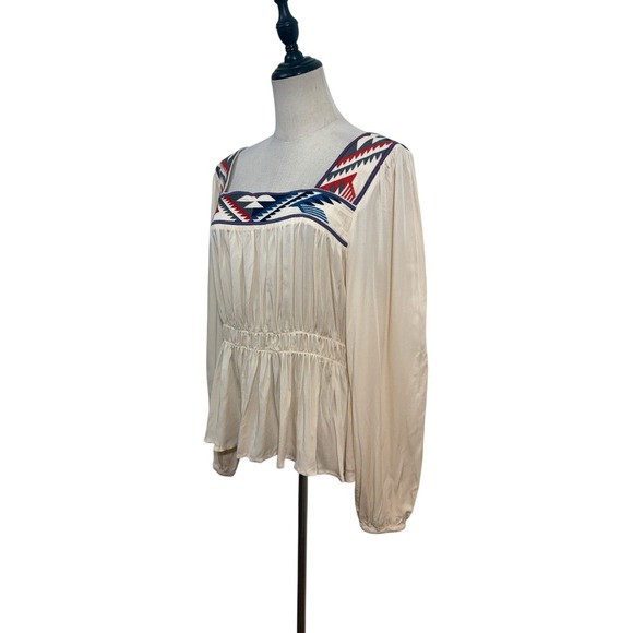 Ariat Jacquard Chimayo Peasent Top Sz XL Cream Boho Western - Picture 4 of 10